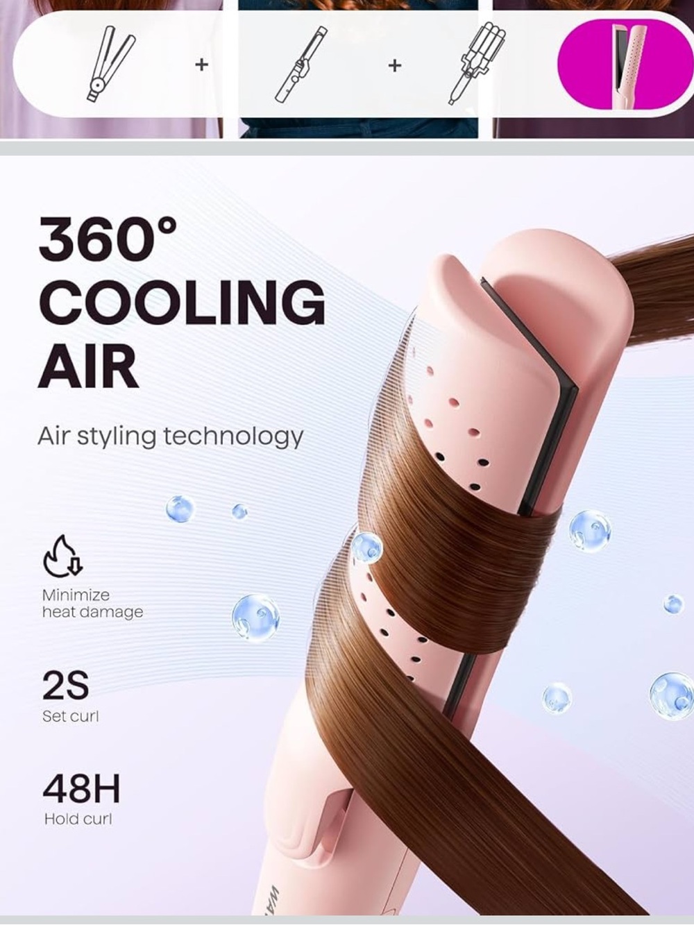 WAVYTALK pink pro airflow hair styler — Straightener & Curler 2 in 1 - Picture 7 of 8